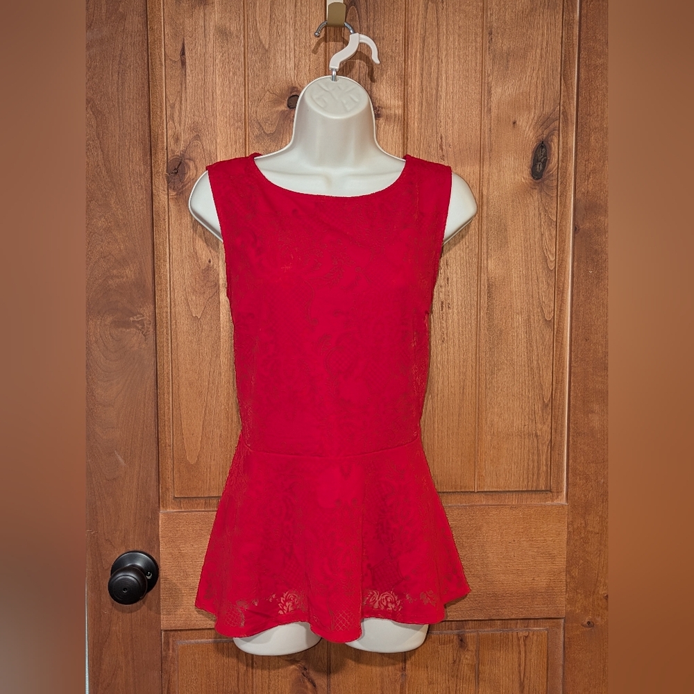 Apt. 9 Bold‎ Red Lace Peplum Top